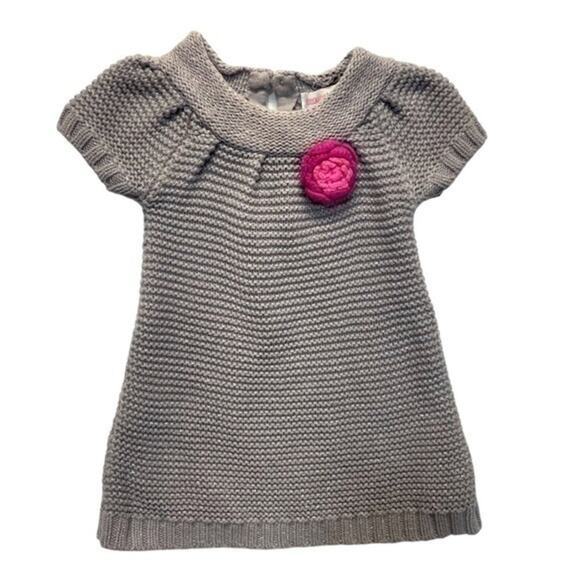 Knit Sweater Dress Flower Appliqué Genuine Kids By OshKosh gray Size 12 Months - Picture 1 of 7